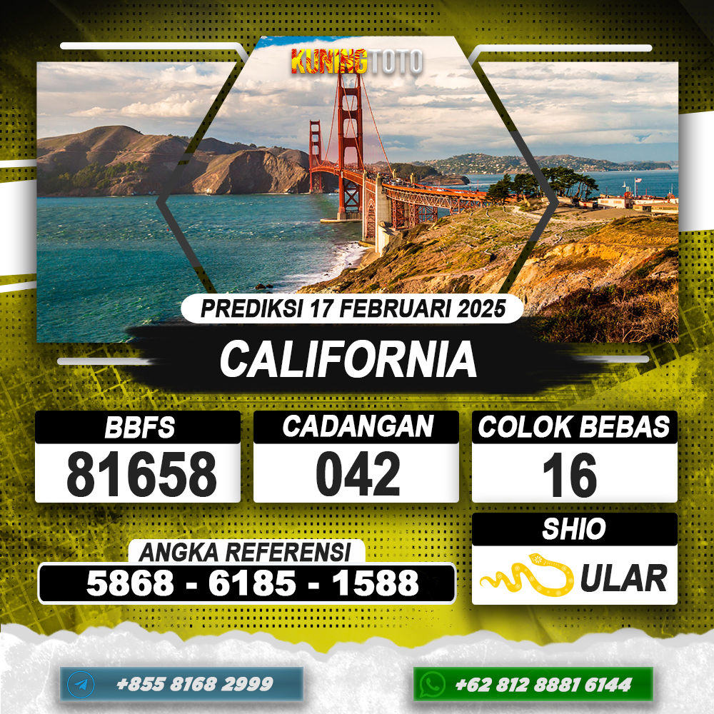 PREDIKSI CALIFORNIA 17 FEB 2025 | PREDIKSI TOGEL KUNINGTOTO