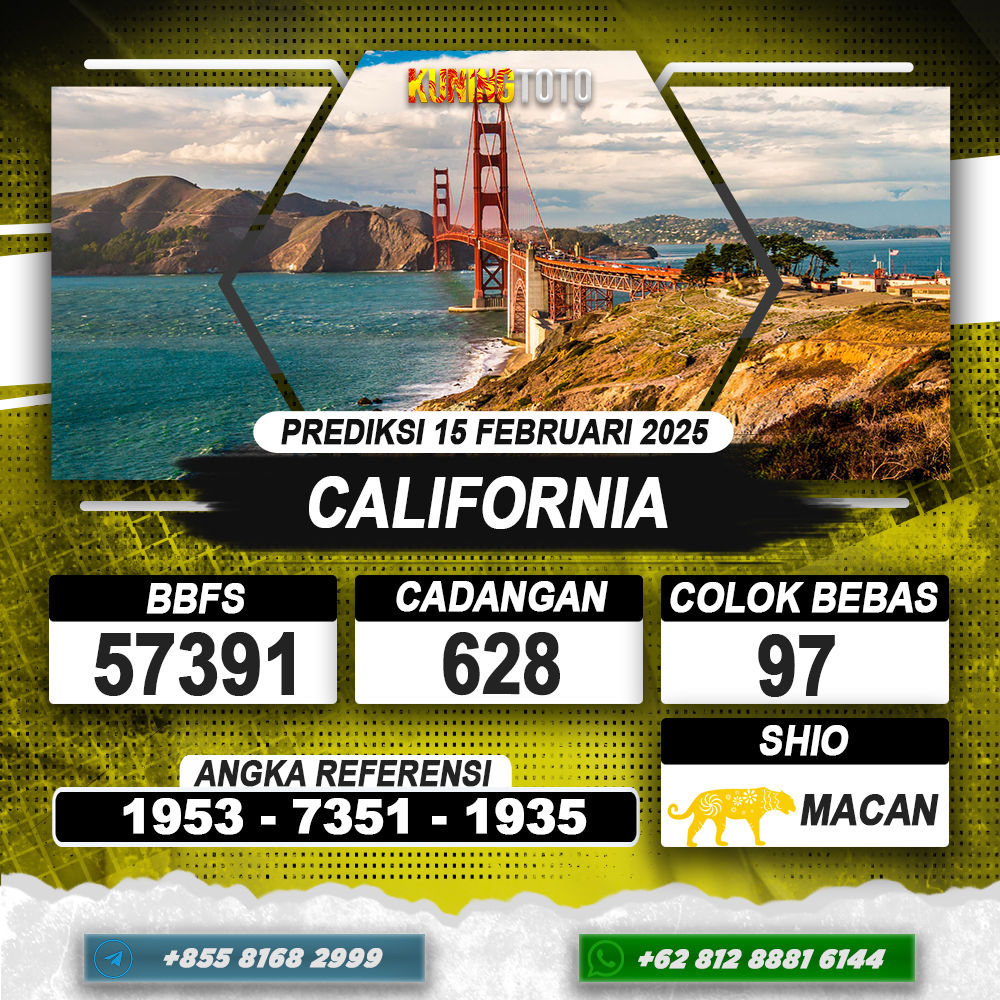 PREDIKSI CALIFORNIA 15 FEB 2025 | PREDIKSI TOGEL KUNINGTOTO
