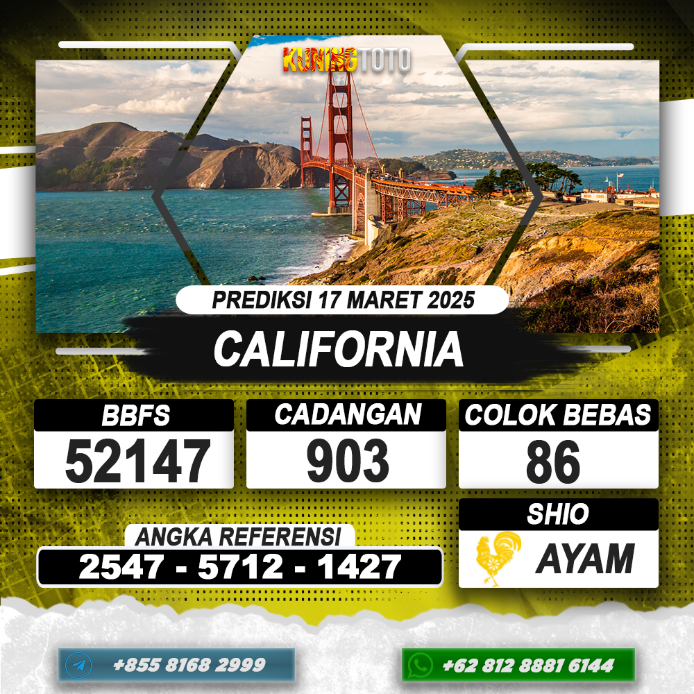 PREDIKSI CALIFORNIA 17 MAR 2025 | PREDIKSI TOGEL KUNINGTOTO
