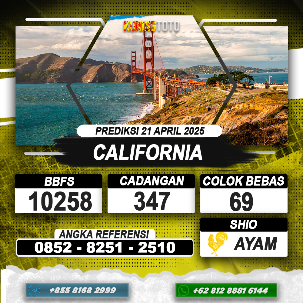 PREDIKSI CALIFORNIA 21 APRIL 2025 | PREDIKSI TOGEL KUNINGTOTO