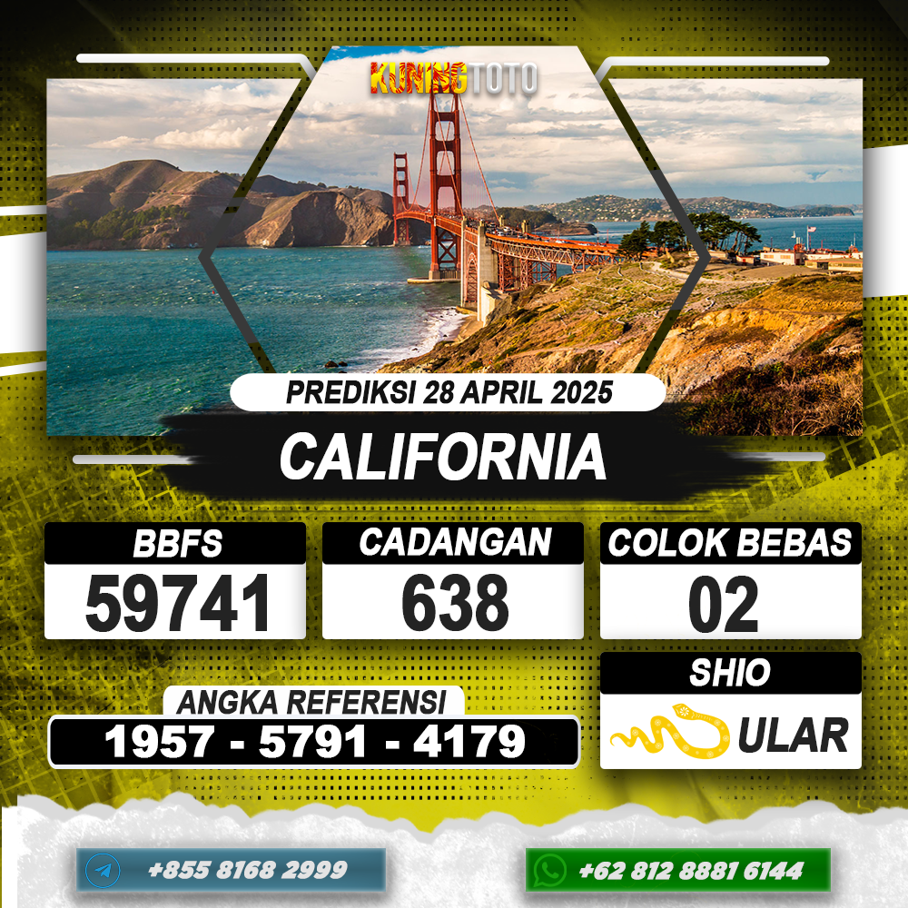 PREDIKSI CALIFORNIA 28 APRIL 2025 | PREDIKSI TOGEL KUNINGTOTO