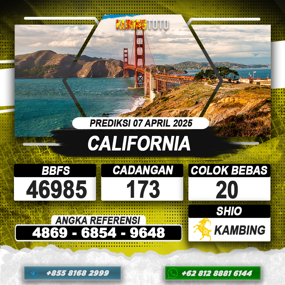 PREDIKSI CALIFORNIA 07 APRIL 2025 | PREDIKSI TOGEL KUNINGTOTO