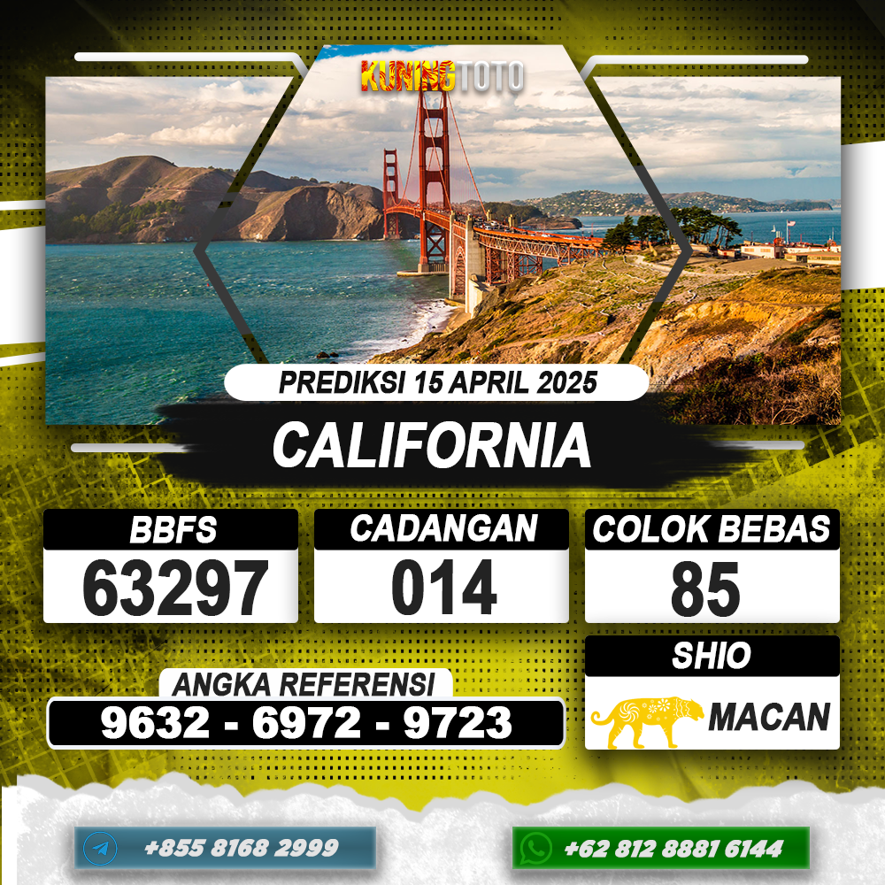 PREDIKSI CALIFORNIA 15 APRIL 2025 | PREDIKSI TOGEL KUNINGTOTO