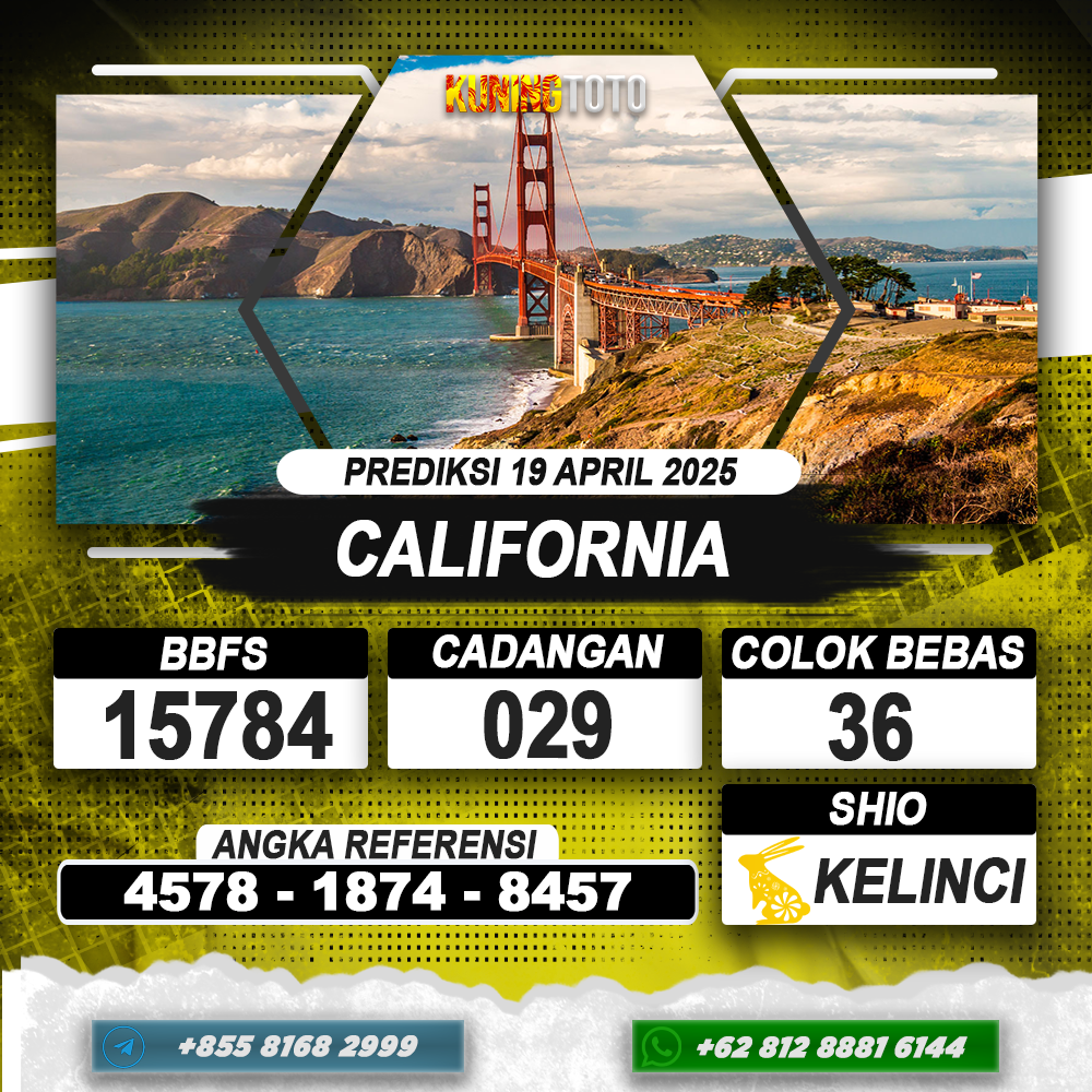 PREDIKSI CALIFORNIA 19 APRIL 2025 | PREDIKSI TOGEL KUNINGTOTO