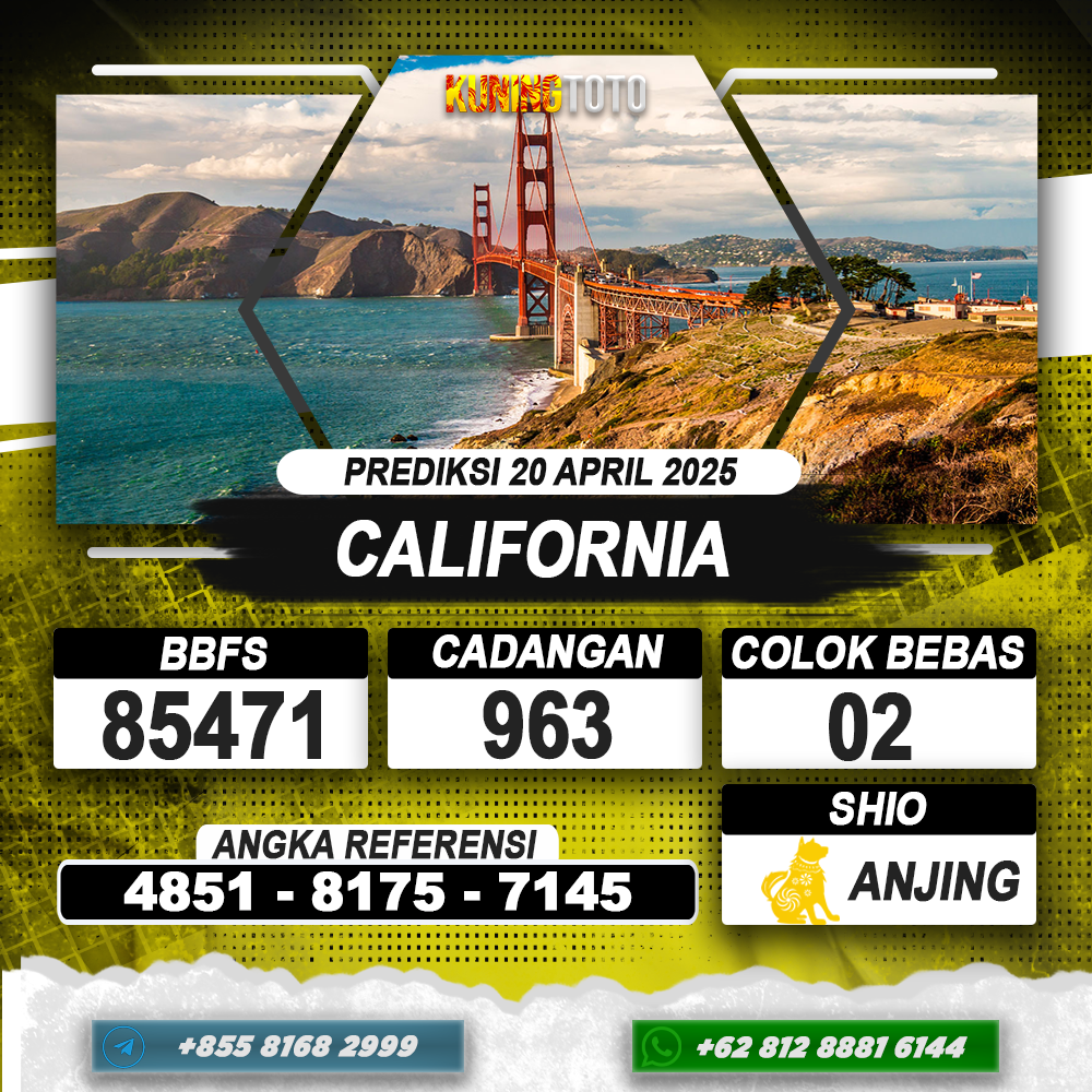 PREDIKSI CALIFORNIA 20 APRIL 2025 | PREDIKSI TOGEL KUNINGTOTO