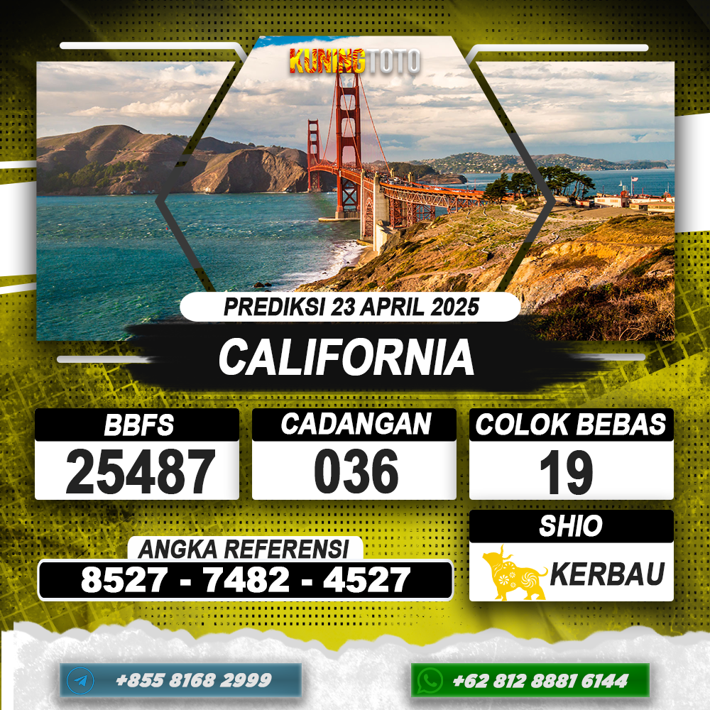 PREDIKSI CALIFORNIA 23 APRIL 2025 | PREDIKSI TOGEL KUNINGTOTO