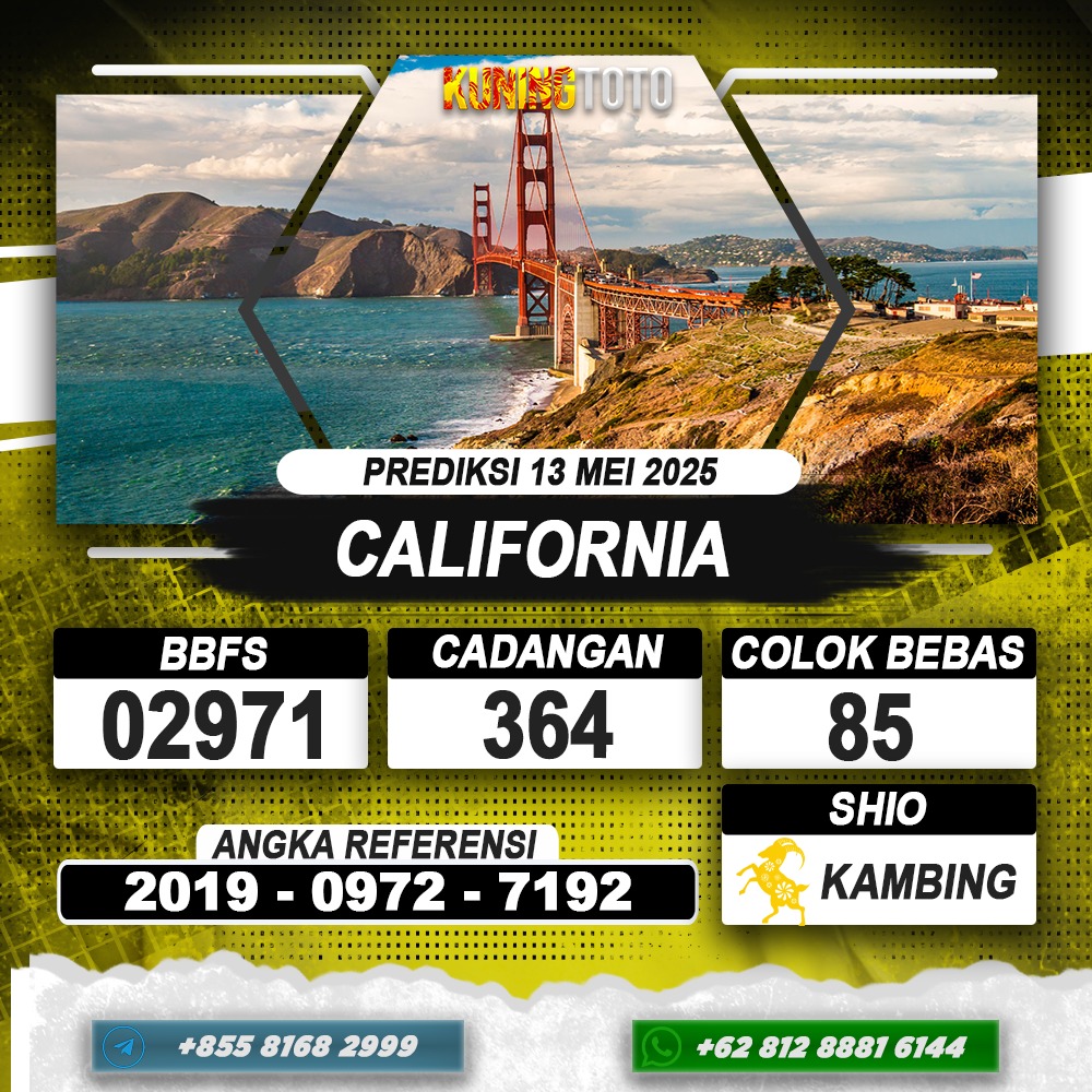 PREDIKSI CALIFORNIA 13 MEI 2025 | PREDIKSI TOGEL KUNINGTOTO