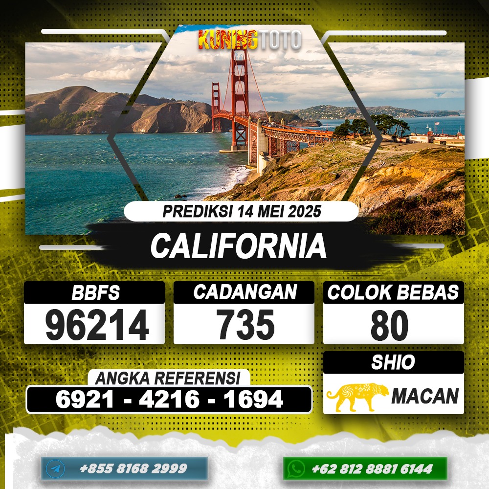 PREDIKSI CALIFORNIA 14 MEI 2025 | PREDIKSI TOGEL KUNINGTOTO