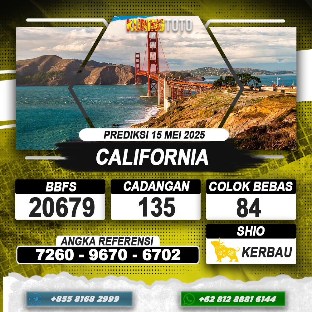 PREDIKSI CALIFORNIA 15 MEI 2025 | PREDIKSI TOGEL KUNINGTOTO