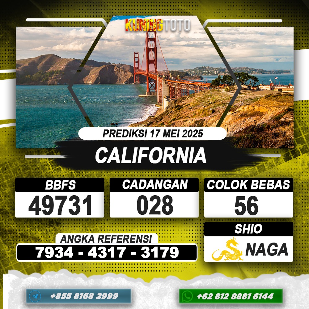 PREDIKSI CALIFORNIA 17 MEI 2025 | PREDIKSI TOGEL KUNINGTOTO