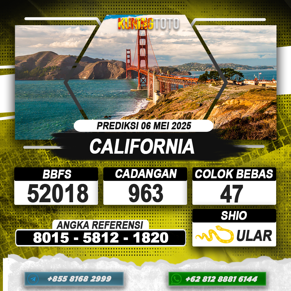 PREDIKSI CALIFORNIA 06 MEI 2025 | PREDIKSI TOGEL KUNINGTOTO