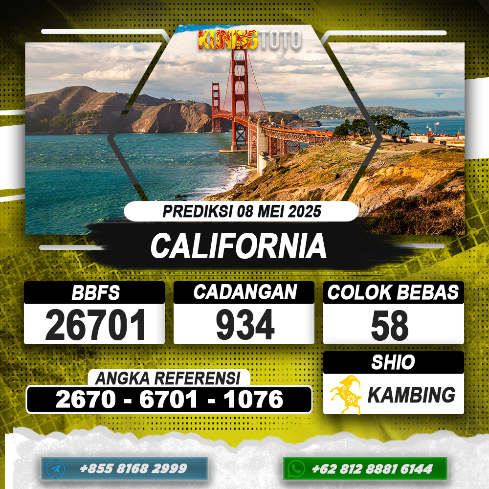 PREDIKSI CALIFORNIA 08 MEI 2025 | PREDIKSI TOGEL KUNINGTOTO