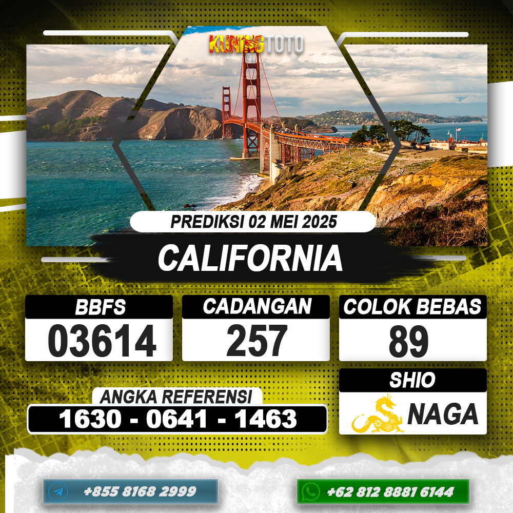 PREDIKSI CALIFORNIA 02 MEI 2025 | PREDIKSI TOGEL KUNINGTOTO