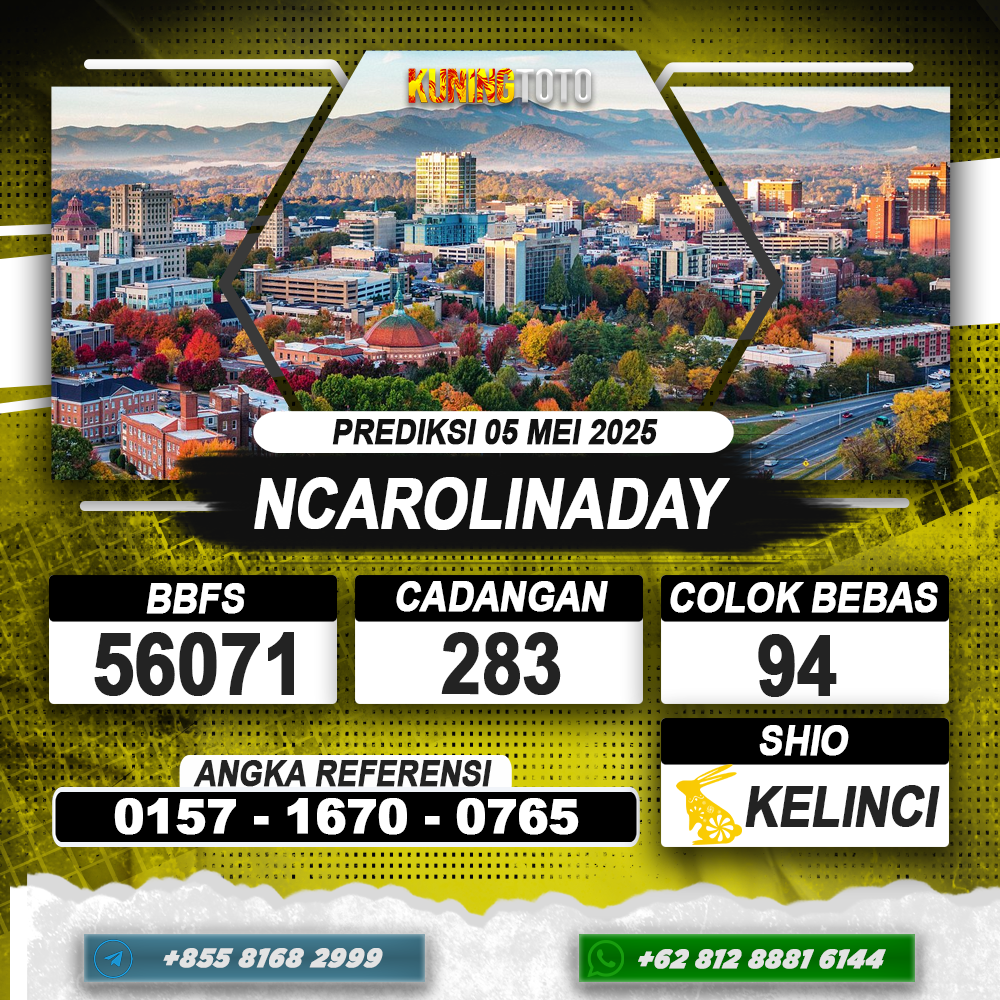 PREDIKSI NCAROLINADAY 05 MEI 2025 | PREDIKSI TOGEL KUNINGTOTO
