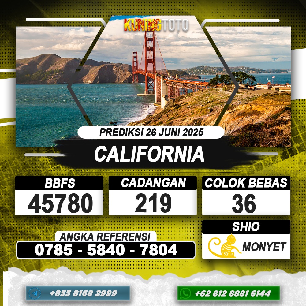 PREDIKSI CALIFORNIA 26 JUNI 2025 | PREDIKSI TOGEL KUNINGTOTO