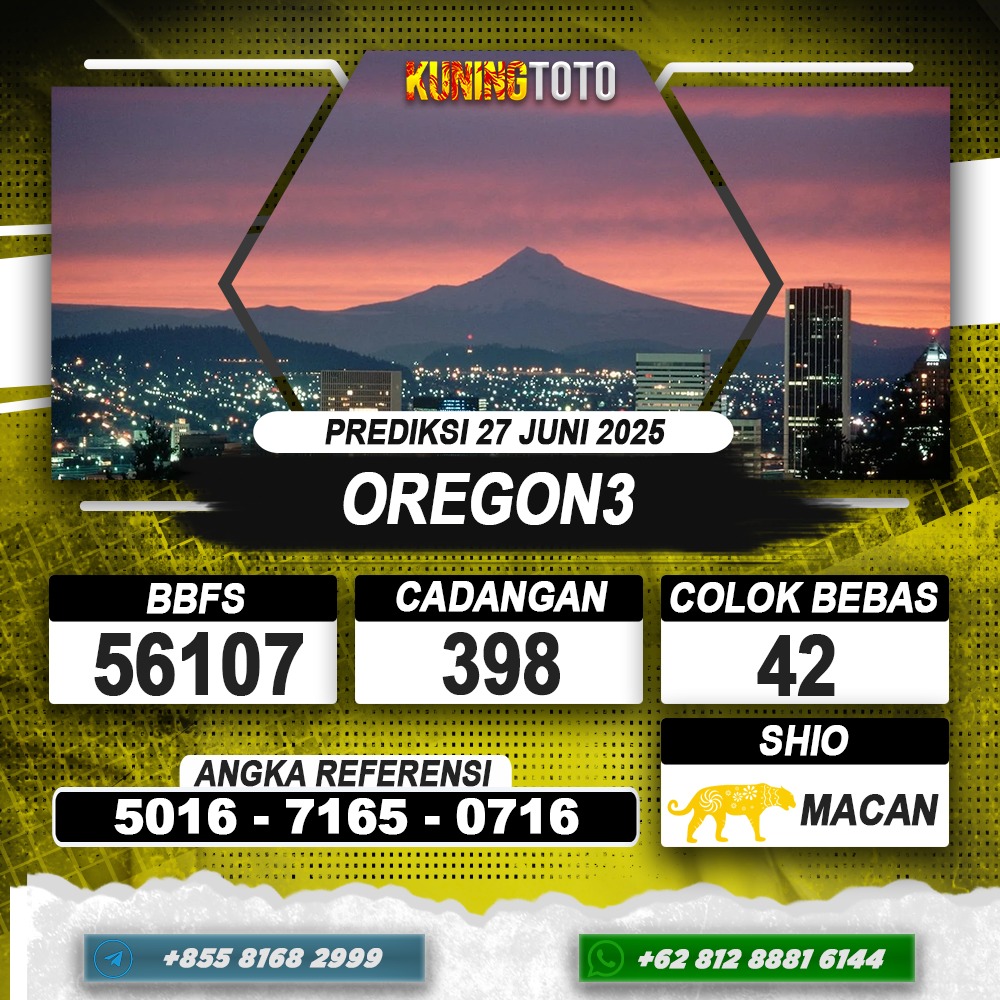 PREDIKSI OREGON3 27 JUNI 2025 | PREDIKSI TOGEL KUNINGTOTO