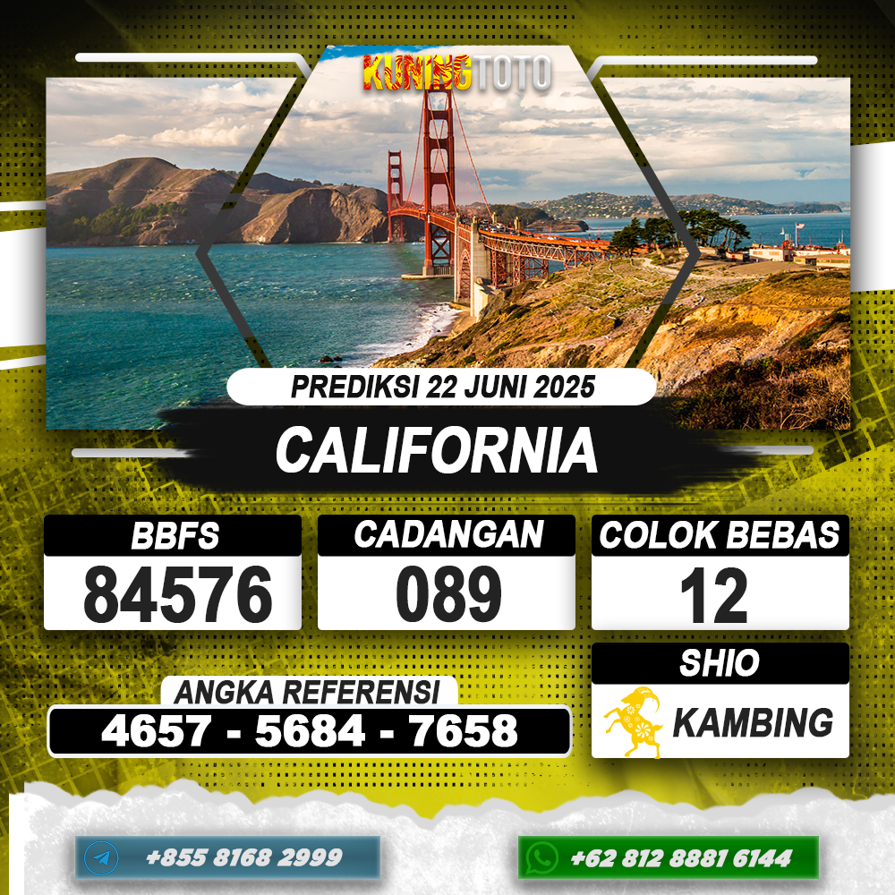 PREDIKSI CALIFORNIA 22 JUNI 2025 | PREDIKSI TOGEL KUNINGTOTO