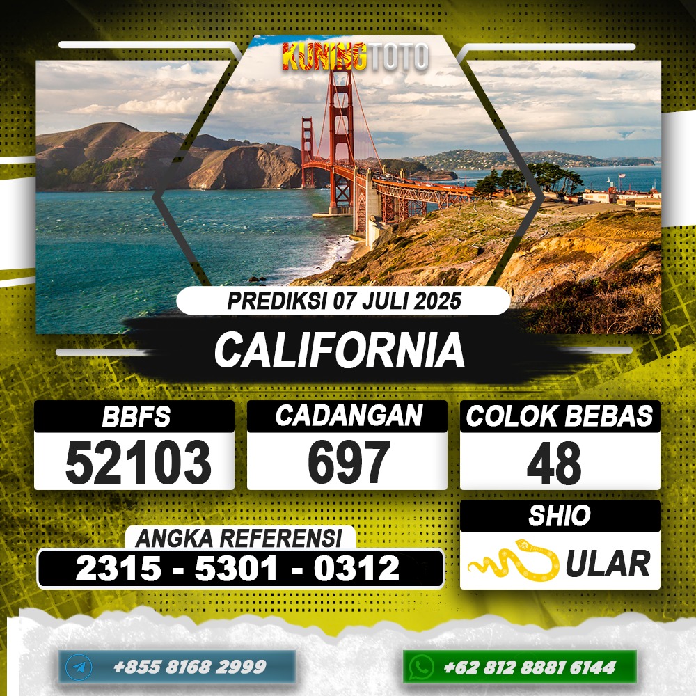 PREDIKSI CALIFORNIA 07 JULI 2025 | PREDIKSI TOGEL KUNINGTOTO