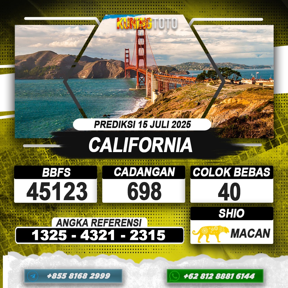PREDIKSI CALIFORNIA 15 JULI 2025 | PREDIKSI TOGEL KUNINGTOTO