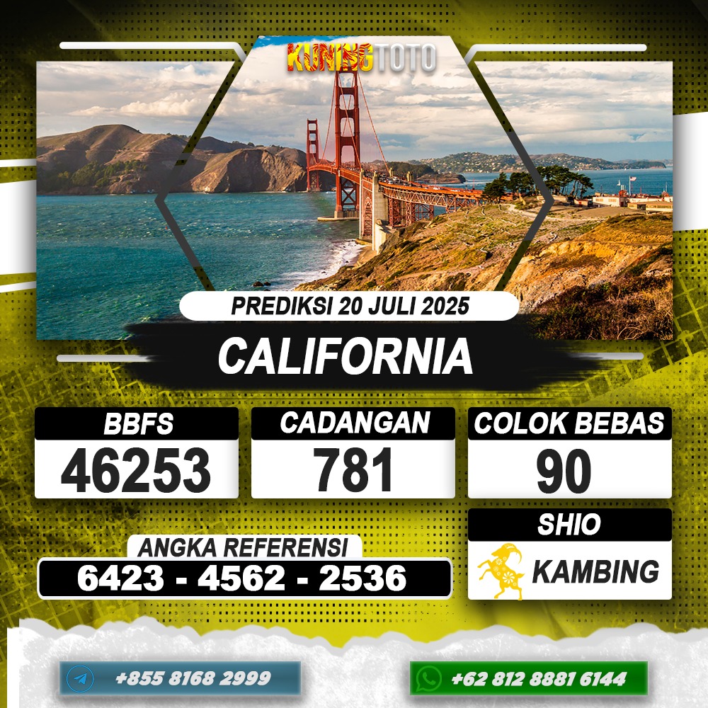 PREDIKSI CALIFORNIA 20 JULI 2025 | PREDIKSI TOGEL KUNINGTOTO