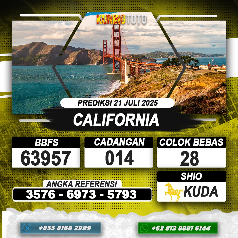 PREDIKSI CALIFORNIA 21 JULI 2025 | PREDIKSI TOGEL KUNINGTOTO