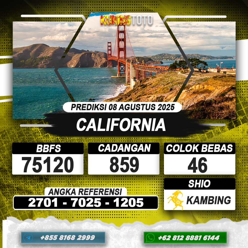 PREDIKSI CALIFORNIA 08 AGUSTUS 2025 | PREDIKSI TOGEL KUNINGTOTO