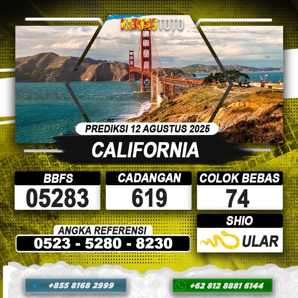 PREDIKSI CALIFORNIA 12 AGUSTUS 2025 | PREDIKSI TOGEL KUNINGTOTO