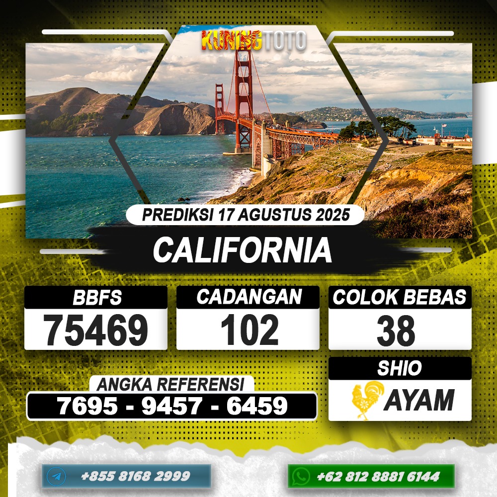PREDIKSI CALIFORNIA 17 AGUSTUS 2025 | PREDIKSI TOGEL KUNINGTOTO