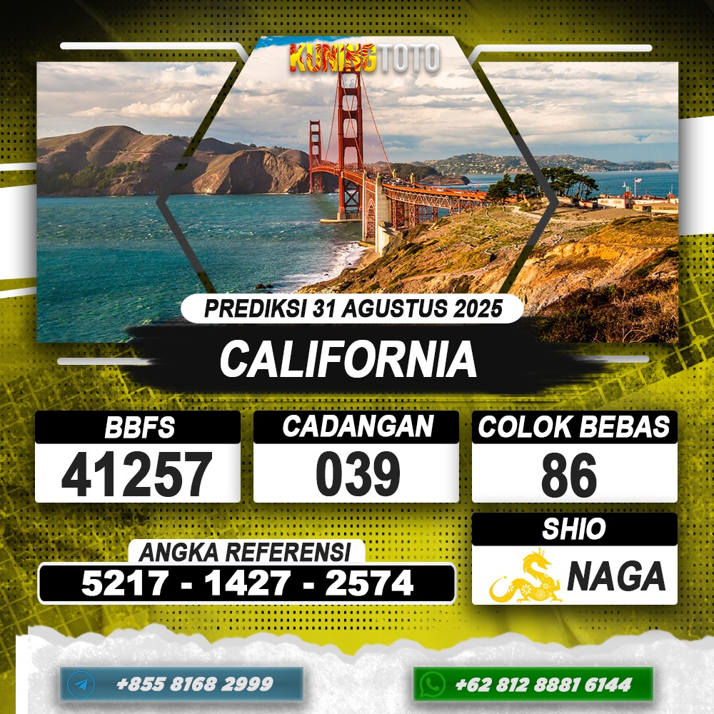 PREDIKSI CALIFORNIA 31 AGUSTUS 2025 | PREDIKSI TOGEL KUNINGTOTO