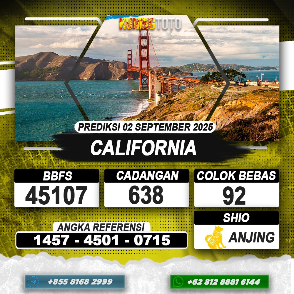 PREDIKSI CALIFORNIA 02 SEPTEMBER 2025 | PREDIKSI TOGEL KUNINGTOTO