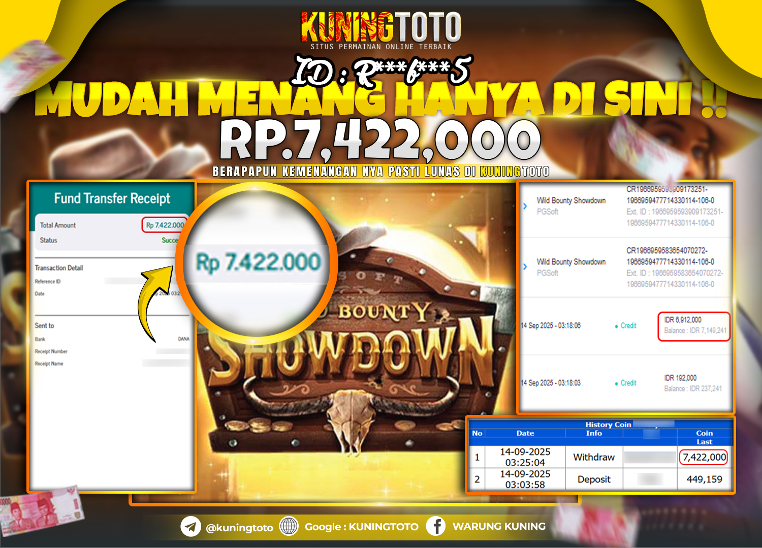 Bukti Kemenangan Slot KuningToto 14 September 2025 Slot Wild Bounty Showdown