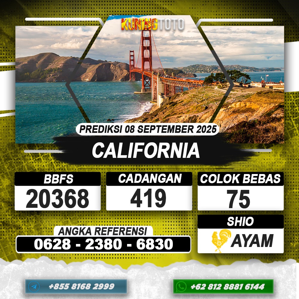 PREDIKSI CALIFORNIA 08 SEPTEMBER 2025 | PREDIKSI TOGEL KUNINGTOTO