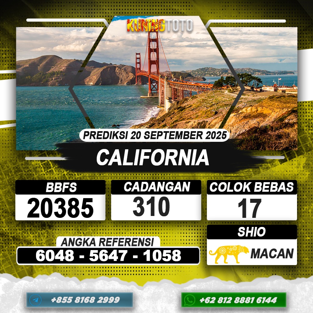 PREDIKSI CALIFORNIA 20 SEPTEMBER 2025 | PREDIKSI TOGEL KUNINGTOTO