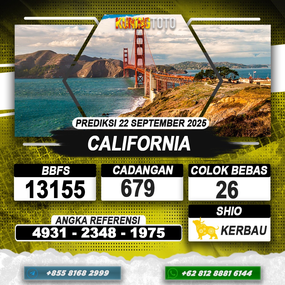 PREDIKSI CALIFORNIA 22 SEPTEMBER 2025 | PREDIKSI TOGEL KUNINGTOTO