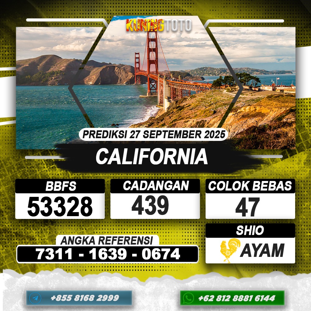 PREDIKSI CALIFORNIA 27 SEPTEMBER 2025 | PREDIKSI TOGEL KUNINGTOTO