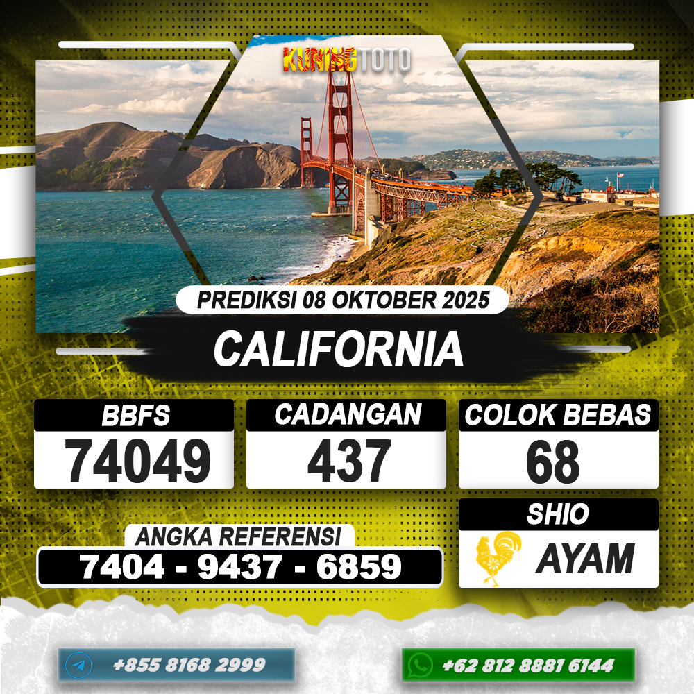 PREDIKSI CALIFORNIA 08 OKTOBER 2025 | PREDIKSI TOGEL KUNINGTOTO